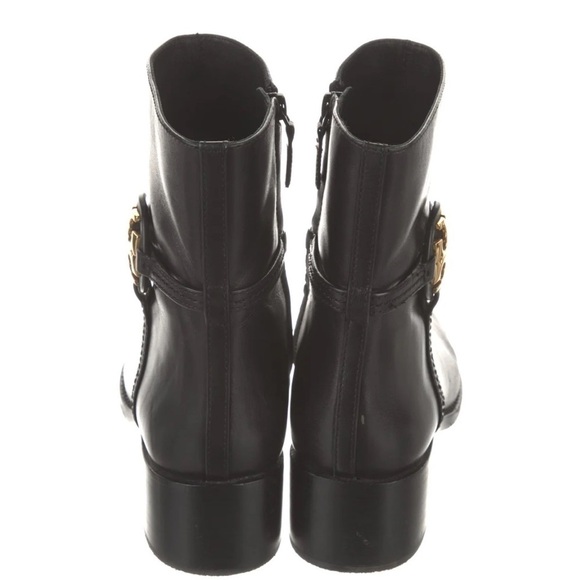 Tory Burch Miller black leather boots gold tone logo zipper booties Sz 10 1/2 - Picture 3 of 13